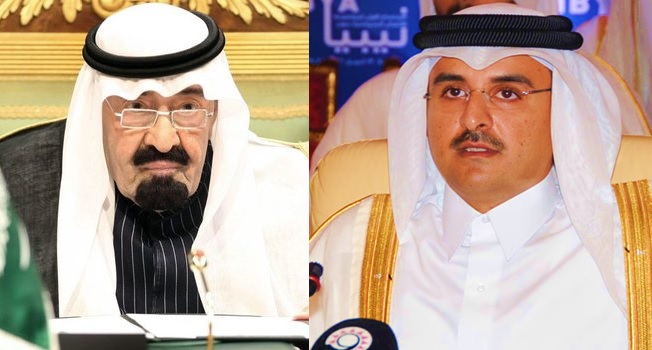 ראש בראש; מימין: אמיר קטאר תמים בן ח'ליפה אלת'אני ועבדאללה מלך סעודיה. צילומים:   Bahrain Ministry of Foreign Affairs,  iEARN-USA CC BY-ND 2.0
